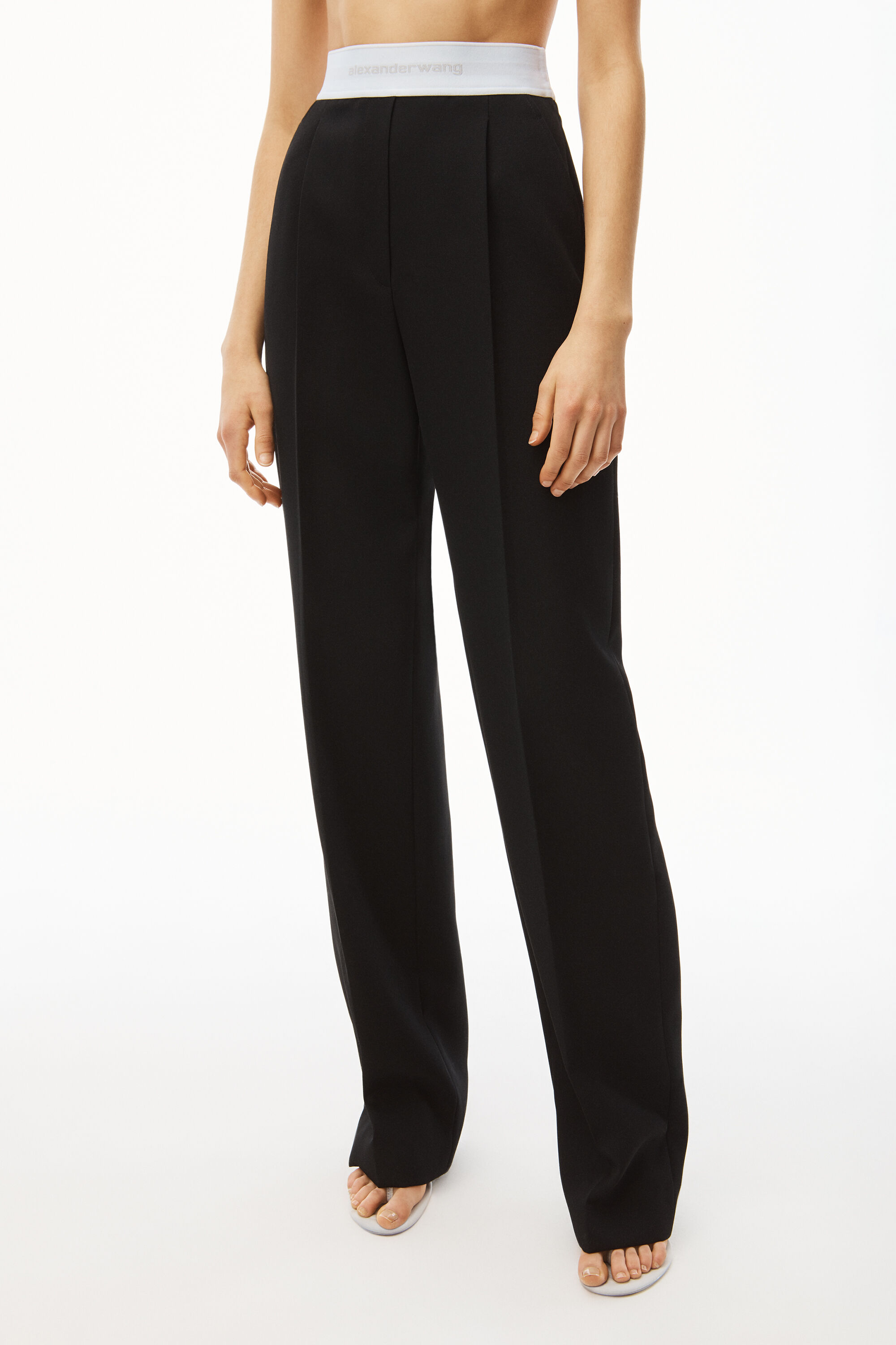 HIGH-WAISTED PLEATED TROUSER IN TWILL in BLACK | alexanderwang®