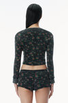 Alexander Wang washed black multi floral-print waffle knit cardigan
