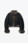Alexander Wang black cardigan puffer with fur trim