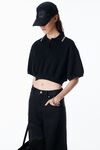 Alexander Wang black cropped cinched cotton polo