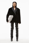 alexander wang tuxedo coat in short curly shearling black