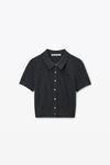 Alexander Wang charcoal 徽标装饰羊毛刺绣 polo 开衫