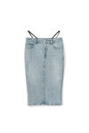 alexander wang  水钻丁字裤牛仔布中长半身裙  vintage faded indigo