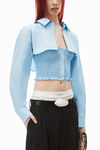 alexander wang layered smocked cami in compact cotton chambray blue