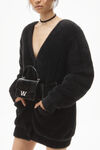 alexander wang v-neck lined long cardigan in faux fur black