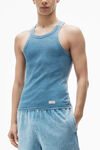 Alexander Wang washed blue men's racerback tank in ribbed cotton