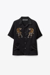 TIGER EMBROIDERY SHIRT IN SILK CHARMEUSE
