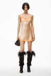 alexander wang lace slip dress in silk charmeuse peach sorbet