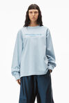 alexander wang puff logo long sleeve tee in compact jersey light blue heather