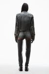 Alexander Wang black crackle grey clear crystal hotfix moto jacket in crackle grey wash denim