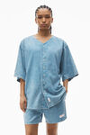Alexander Wang washed blue oversized baseball shirt in cotton jersey