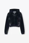 Alexander Wang washed nickel hoodie with clear bead hotfix in crushed velour