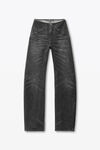 Alexander Wang black crackle grey 棉质牛仔布透明水晶烫钻机车裤