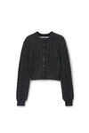 Alexander Wang charcoal 透明珠烫钻装饰强缩羊毛扭绳花纹针织开衫