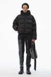 Alexander Wang black cropped hooded puffer coat with reflective logo