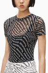 alexander wang short-sleeve top in stretch logo mesh black/white