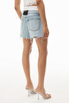 alexander wang logo elastic brief layer shorts in denim  pebble bleach