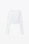 Alexander Wang white 水晶烫钻短款长袖 t 恤