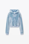 Alexander Wang washed light blue 拷花丝绒紧身拉链连帽衫