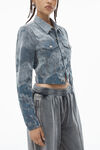 Alexander Wang washed smoke white 植绒牛仔布修身机车夹克