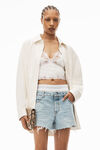 alexander wang logo elastic brief layer shorts in denim  pebble bleach