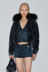 Alexander Wang black crackle indigo 棉质牛仔布透明水晶烫钻机车超短裤