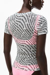 alexander wang short-sleeve top in stretch logo mesh white/black