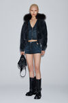 Alexander Wang black crackle indigo 棉质牛仔布透明水晶烫钻机车超短裤