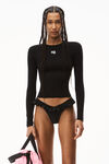 alexander wang logo patch crewneck top in bodycon knit black