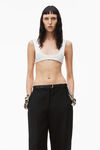 WOOL CANVAS LOW WAIST TROUSER WITH LEATHER BELTED WAISTBAND