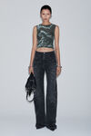 Alexander Wang black crackle grey 棉质牛仔布透明水晶烫钻机车裤