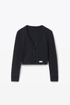 Alexander Wang black crystal hotfix long-sleeve cardigan in waffle knit