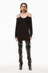 alexander wang v-neck sweater dress in ribbed cotton black