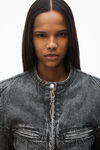 Alexander Wang black crackle grey clear crystal hotfix moto jacket in crackle grey wash denim