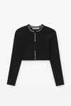 alexander wang jacquard long sleeve logo cardigan in stretch knit black