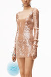 alexander wang scoop neck mini dress in sequin nylon flax