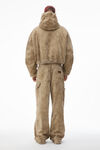 Alexander Wang weathered tan 做旧植绒连帽工装夹克
