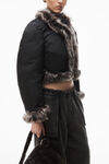 Alexander Wang black cardigan puffer with fur trim