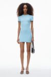 Alexander Wang sky blue logo jacquard stretch short sleeve mini dress