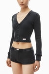 Alexander Wang washed black cardigan in waffle-knit cotton stretch