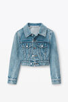 Cropped Denim Trucker Jacket in Clear Hotfix