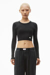 Alexander Wang washed black cropped long-sleeve tee in ribbed cotton