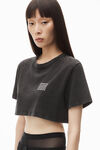 alexander wang crop tee in acid wash jersey   acid black
