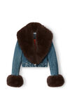 alexander wang indigo denim jacket with faux fur  vintage medium indigo