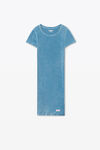 Alexander Wang washed blue 罗纹棉短袖家居连衣裙
