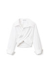 alexander wang 密织棉质交叉垂褶短款衬衫 white