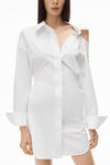 alexander wang cutout shoulder shirtdress in cotton bright white