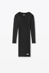 Alexander Wang washed black 罗纹棉长袖家居连衣裙