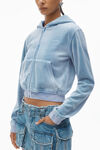 Alexander Wang washed light blue 拷花丝绒紧身拉链连帽衫