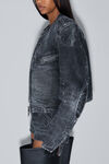 Alexander Wang black crackle grey clear crystal hotfix moto jacket in crackle grey wash denim
